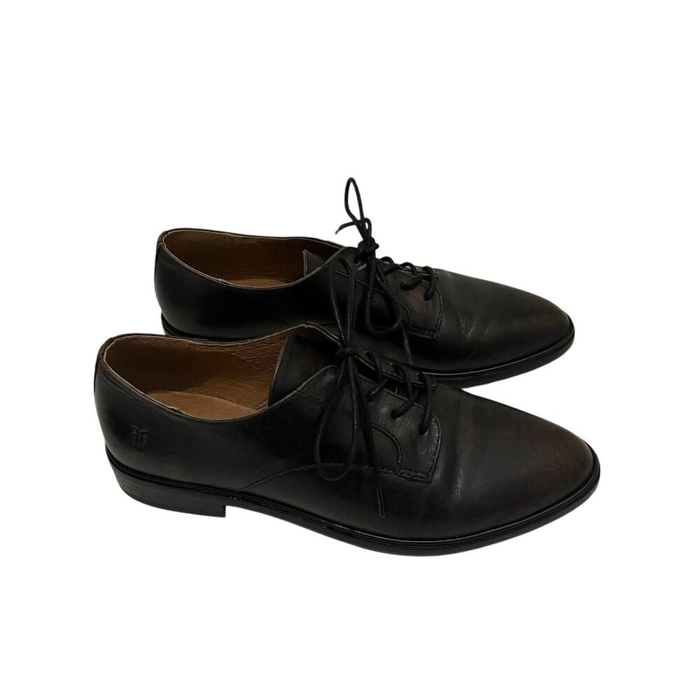 Frye Black Leather Lace-Up Flats